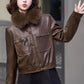 Fleece-lined Thickened Western Style Fashion Short Lapel PU Women&