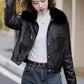 Fleece-lined Thickened Western Style Fashion Short Lapel PU Women&