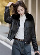 Fleece-lined Thickened Western Style Fashion Short Lapel PU Women&