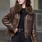 Fleece-lined Thickened Western Style Fashion Short Lapel PU Women&