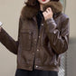 Fleece-lined Thickened Western Style Fashion Short Lapel PU Women&